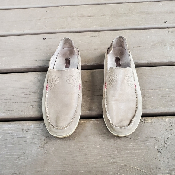 Olukai Nohea Taupe Nubuck Suede Leather Loafer Shoes Size Woman's 8.5 - Picture 4 of 8
